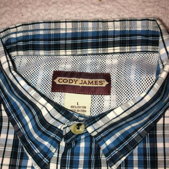 BLUE CODY JAMES FISHING SHIRT SZ L VENTED FISHING EQUIP POCKET SHORT SLEEVE MENS - Picture 3 of 5